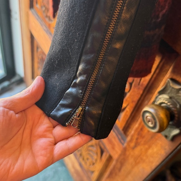 Anthropology Wool Blend Hooded Coat with Faux Fur Trim - Black & Red Plaid - Picture 2 of 6